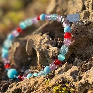 Mixed beads (gems, seed beads, glass) Blue Elastic